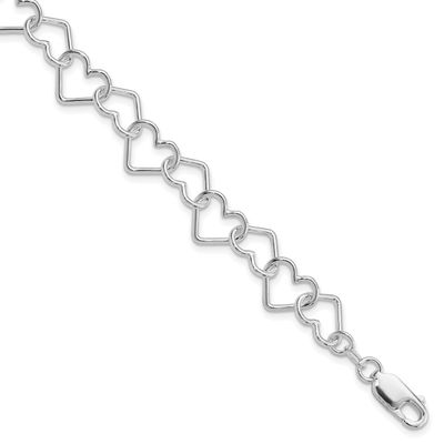 8Inch Polished Fancy Large Heart Link Bracel Sterling Silver Rhodium-Plated, MPN: QH321R-8, UPC: