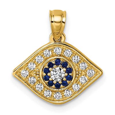 Lab Created Blue Spinel and CZ Evil Eye Pendant 14k Gold Polished, MPN: K10043, UPC: