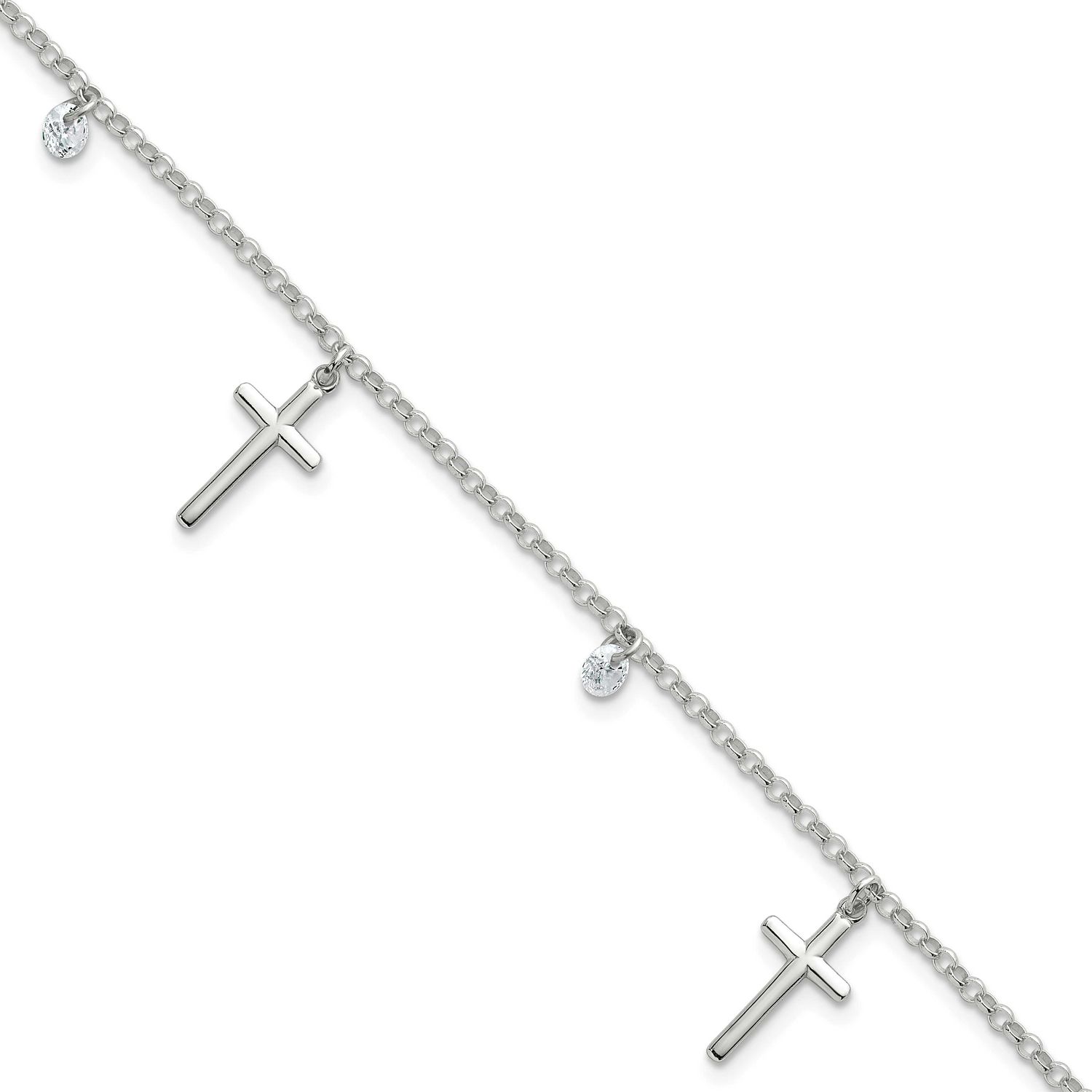 CZ Cross Bracelet Sterling Silver Polished, MPN: QG7125-7.5, UPC: