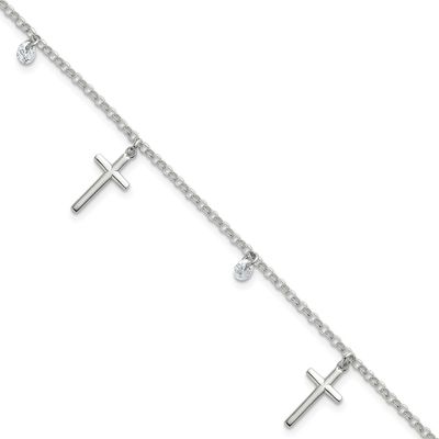 CZ Cross Bracelet Sterling Silver Polished, MPN: QG7125-7.5, UPC: