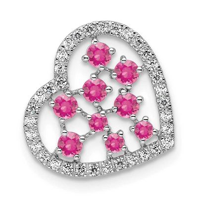 Polished Diamond and Pink Tourmaline Heart Chain Slide 15 Inch 14k White Gold, MPN: PM10797-PT-020-…