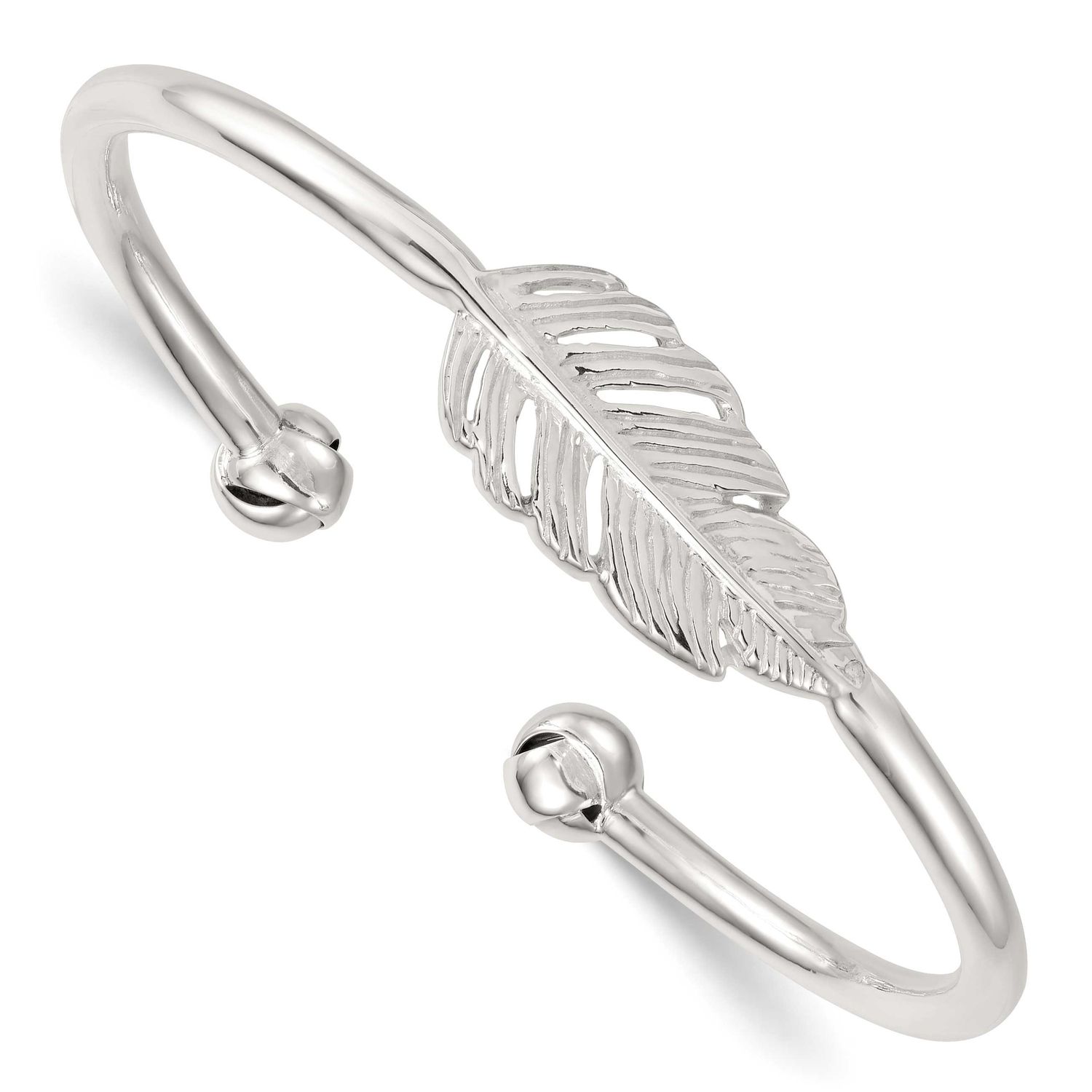 Grooved Feather Cuff Bangle Sterling Silver Polished, MPN: QB1596, UPC: