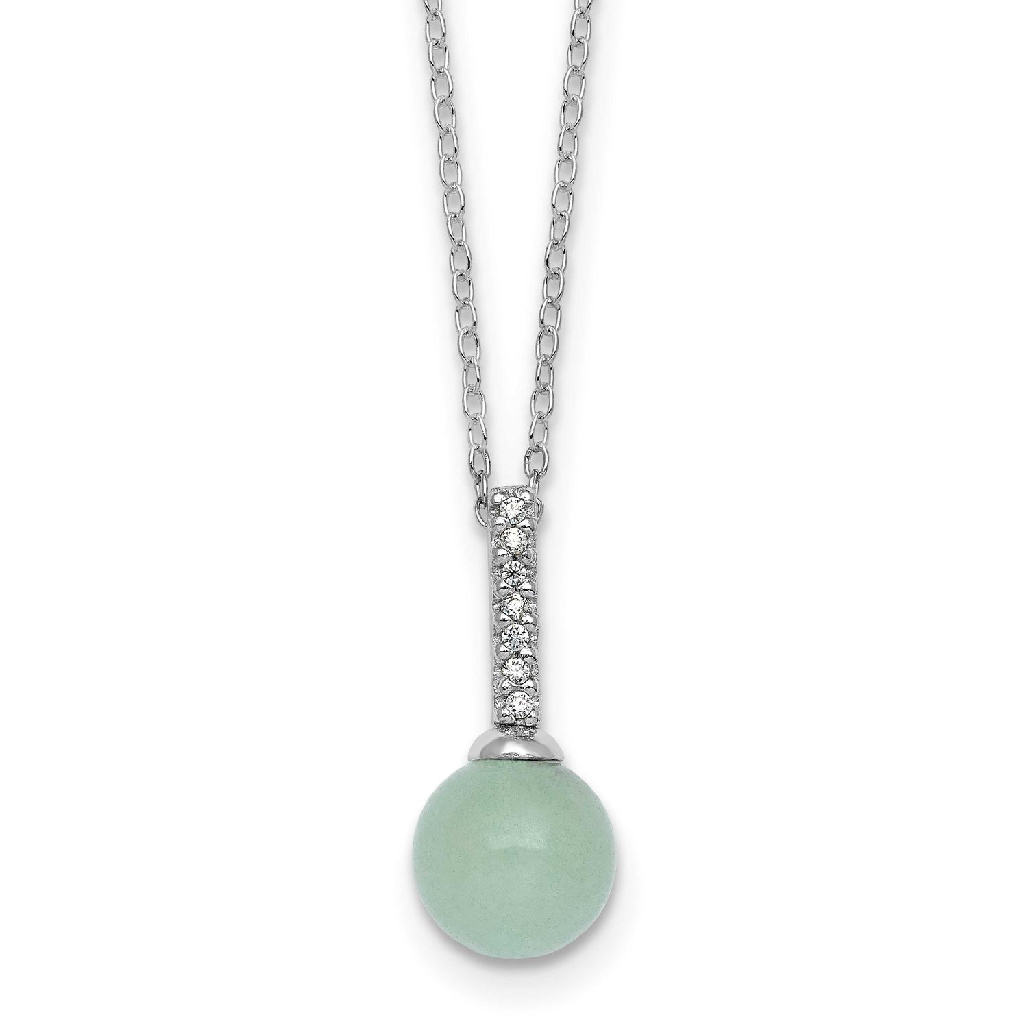 Aventurine CZ 16 with 2 Inch Extender Necklace Sterling Silver Rhodium-Plated, MPN: QG7104-16, UPC: