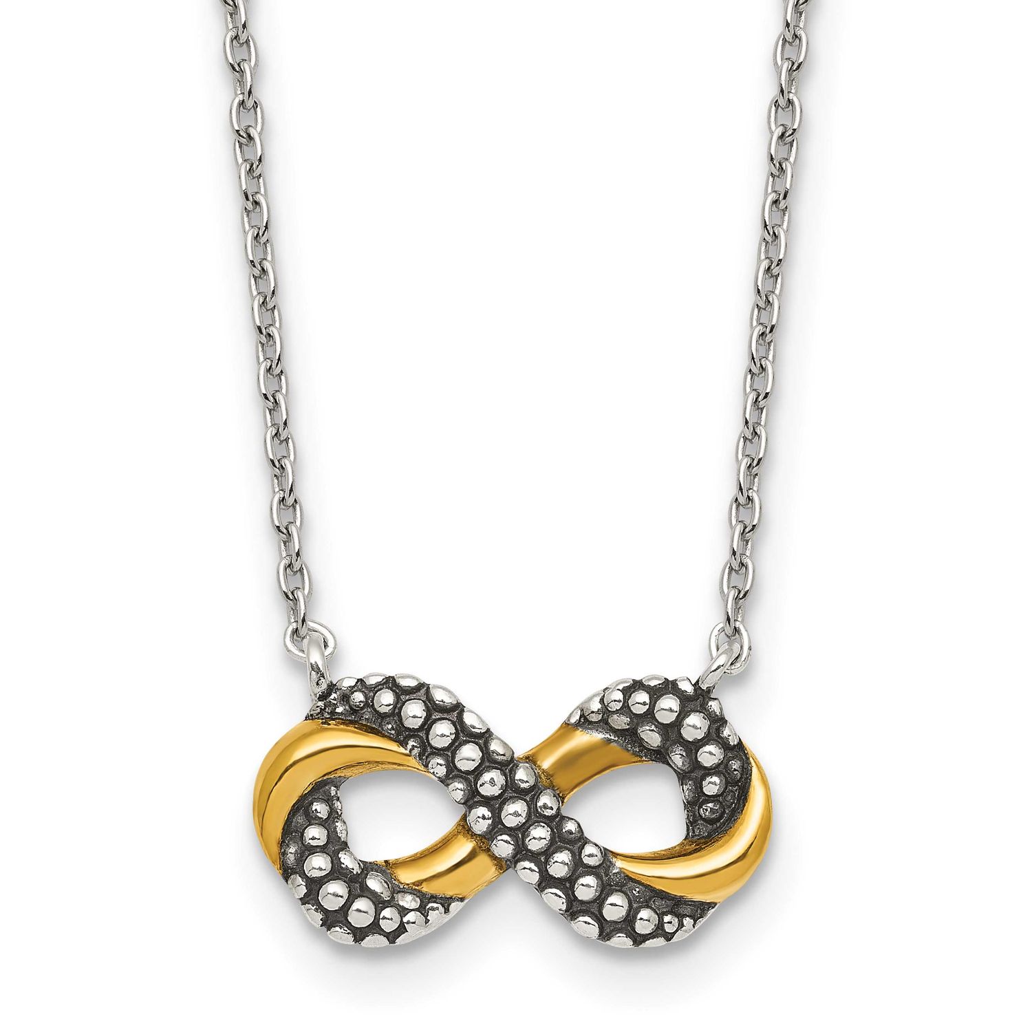 Antiqued Textured Infinity Charm Necklace Sterling Silver Gold-Tone, MPN: QG7053-16, UPC: