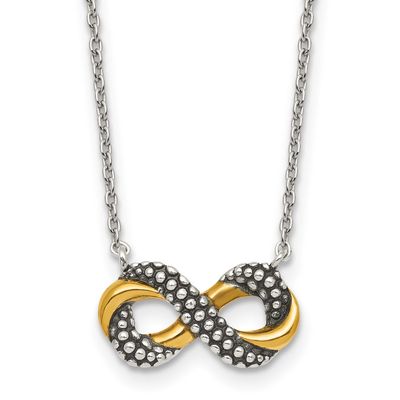 Antiqued Textured Infinity Charm Necklace Sterling Silver Gold-Tone, MPN: QG7053-16, UPC: