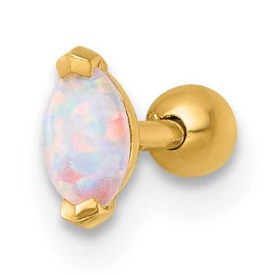 18 Gauge Polished Navette Created Opal Labret Stud 14k Gold, MPN: BD301, UPC: