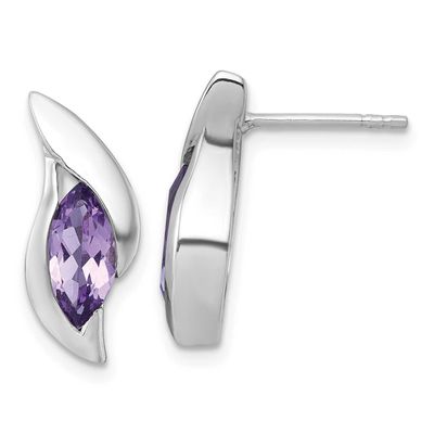 Amethyst Drop Post Earrings Sterling Silver Rhodium-Plated Polished, MPN: QE18321AM, UPC: