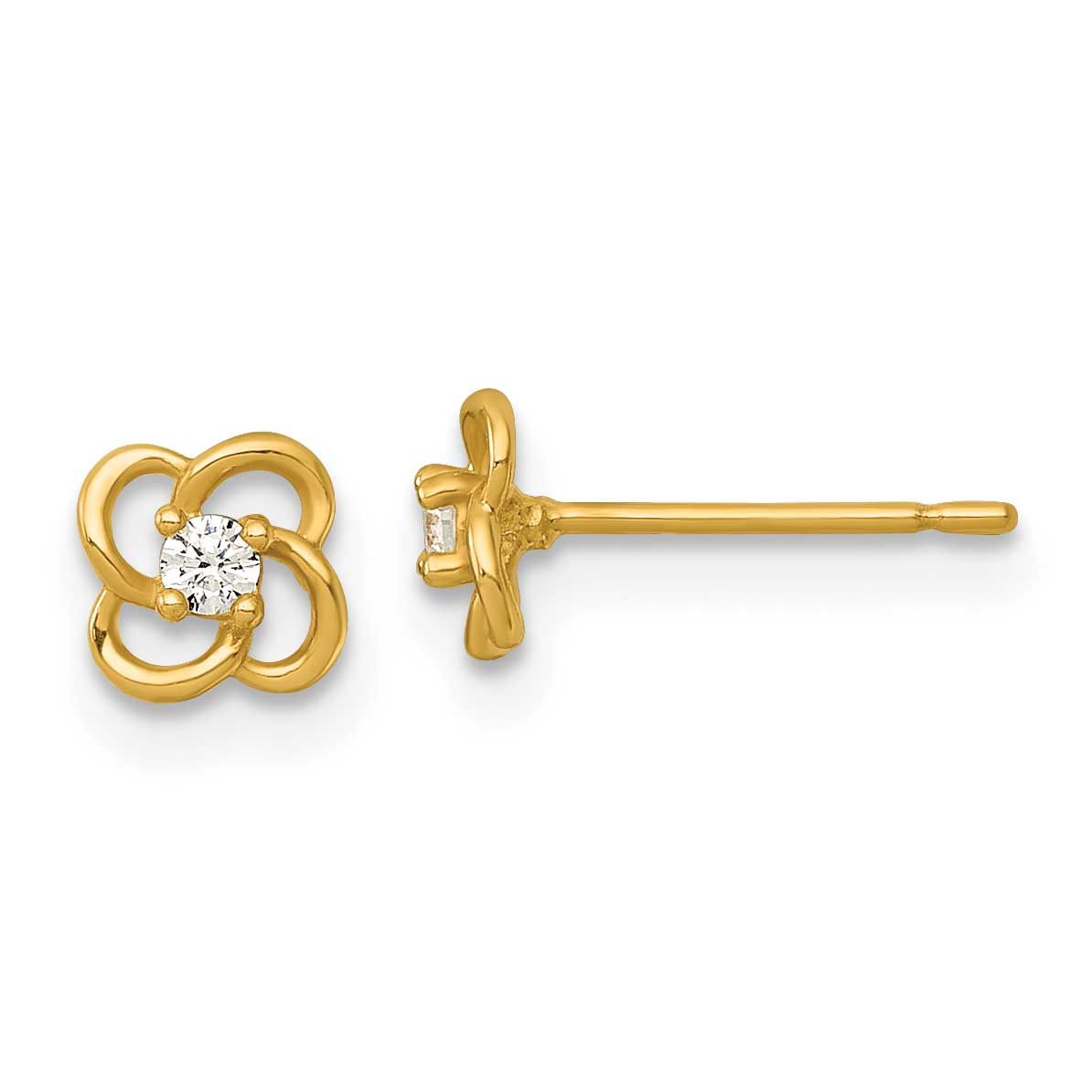 CZ Flower Post Earrings 14k Gold Polished, MPN: YE2267, UPC: