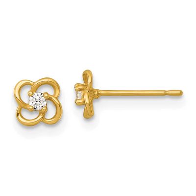 CZ Flower Post Earrings 14k Gold Polished, MPN: YE2267, UPC: