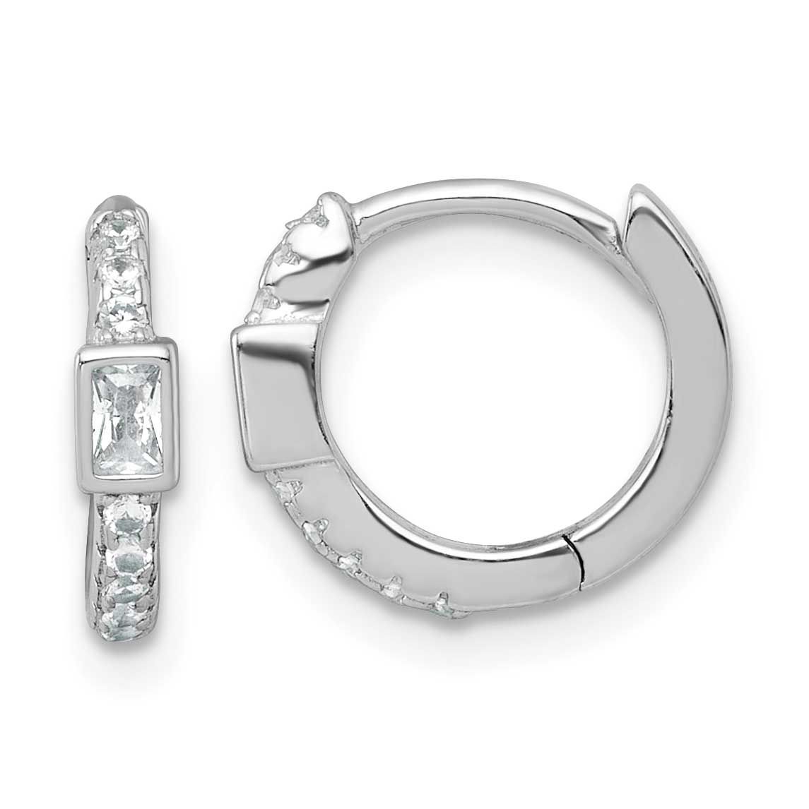 Round/Rectangular CZ Hinged Round Hoop Earrings Sterling Silver Rhodium-Plated, MPN: QE18116, UPC: