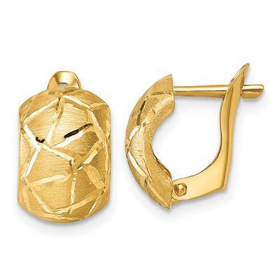 Brushed Diamond-Cut Hinged Hoop Earrings 14k Gold Polished, MPN: TF2470, UPC: