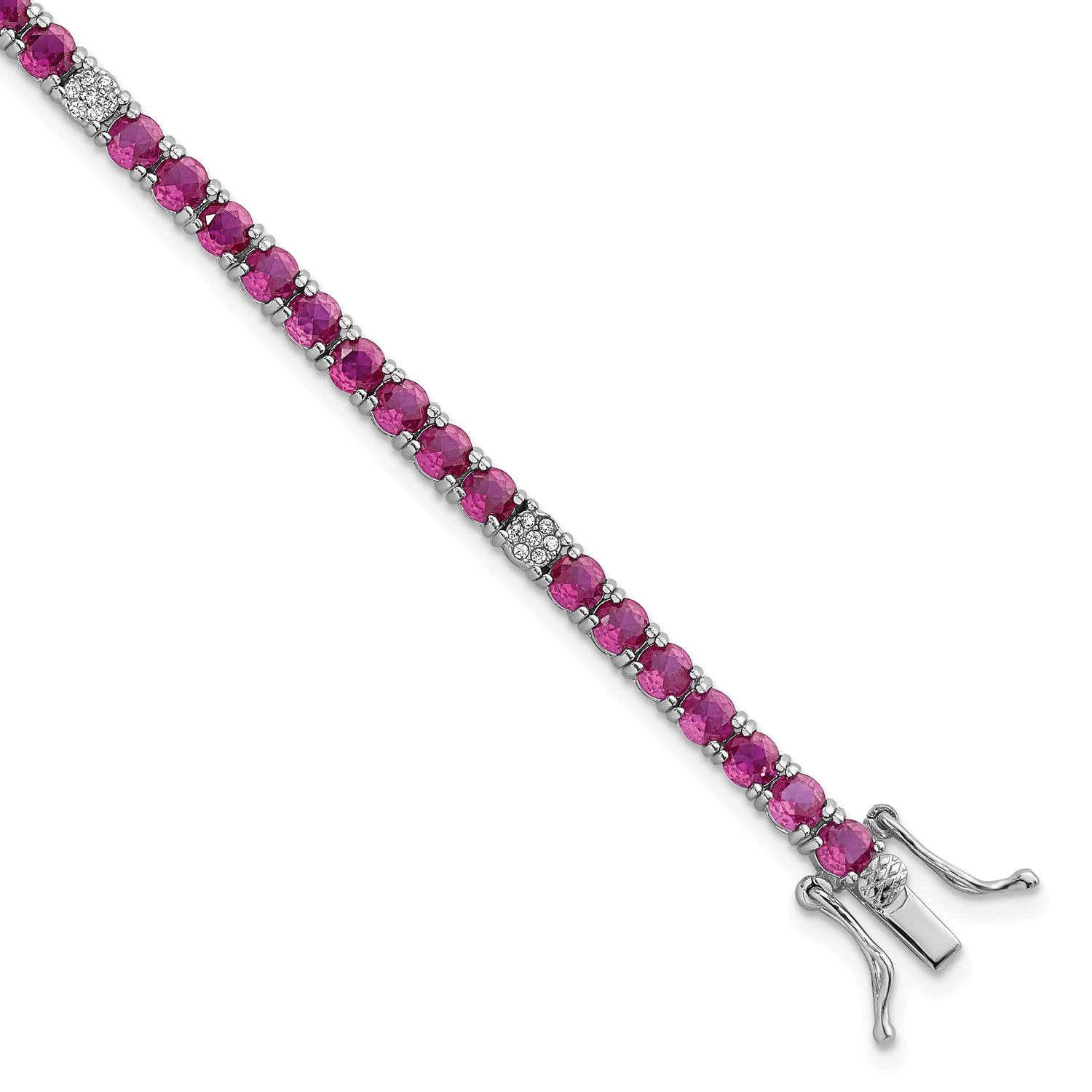 Red and White CZ 7 Inch Tennis Bracelet Sterling Silver Rhodium-Plated Polished, MPN: QG7005-7, UPC: