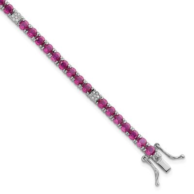 Red and White CZ 7 Inch Tennis Bracelet Sterling Silver Rhodium-Plated Polished, MPN: QG7005-7, UPC: