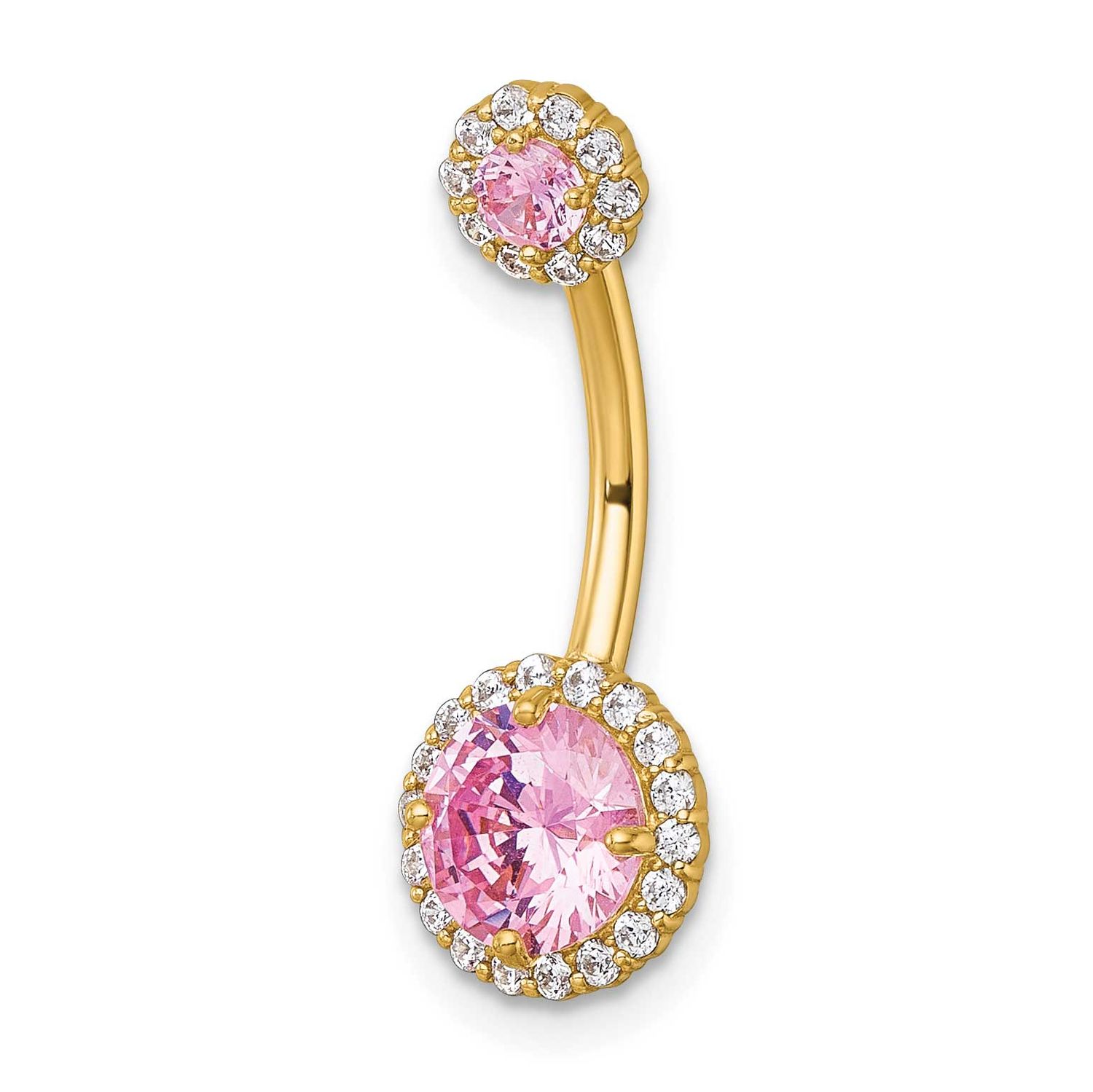 14 Gauge Pink &amp; White CZ Halo Navel Ring 10k Gold Polished, MPN: 10BD215, UPC: