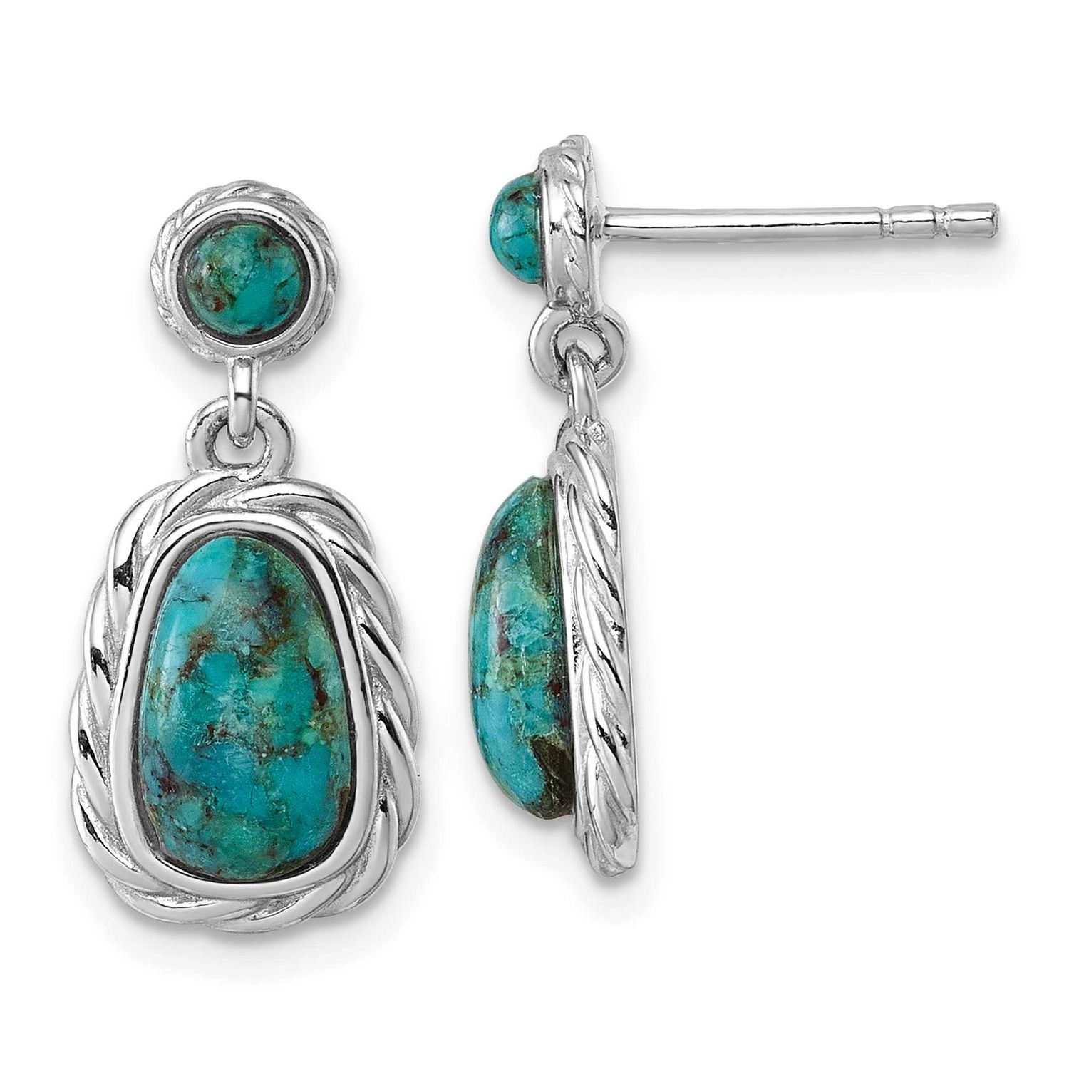 Rh-Plated Compressed Turquoise Post Earrings Sterling Silver Polished, MPN: QE18193, UPC: