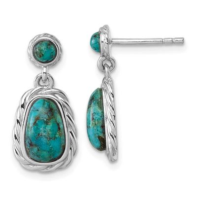 Rh-Plated Compressed Turquoise Post Earrings Sterling Silver Polished, MPN: QE18193, UPC: