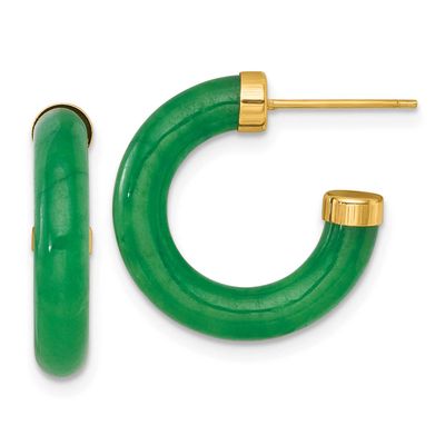 3.8mm Jade Post C-Hoop Earrings 14k Gold Polished, MPN: YE2233, UPC: