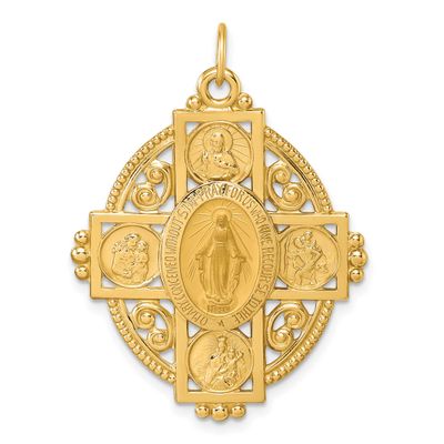 Satin Miraculous 4-Way Medal Oval Pendant 14k Gold Polished, MPN: XR2187, UPC: