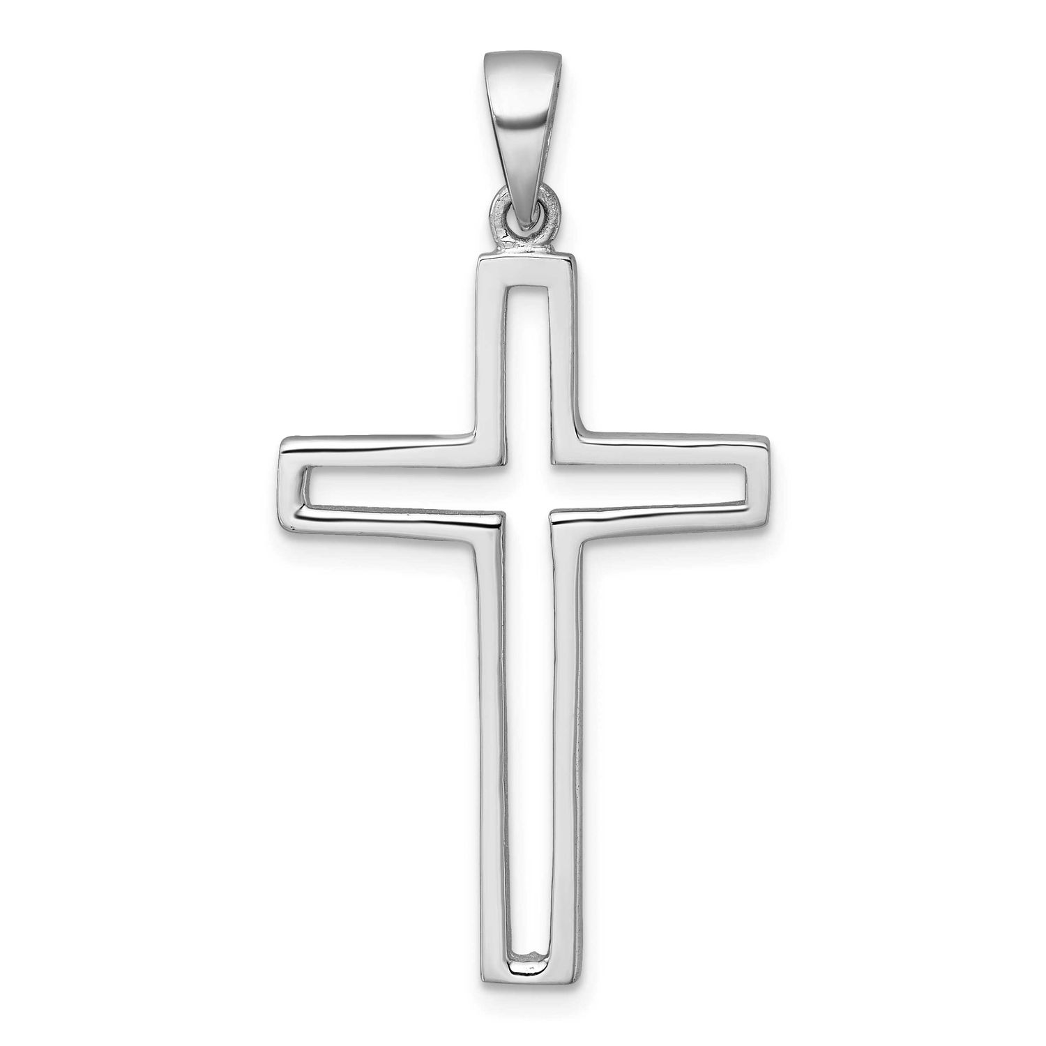 Polished Cutout Cross Pendant Sterling Silver Rhodium-Plated, MPN: QC11599, UPC: