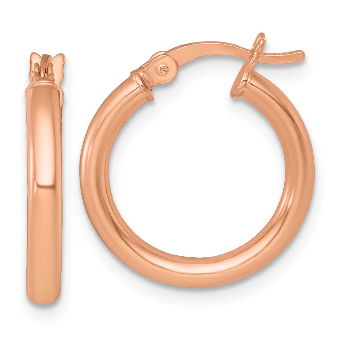 Polished 2.5mm Round Hoop Earrings Sterling Silver Rose-Tone, MPN: QE17904RP, UPC: