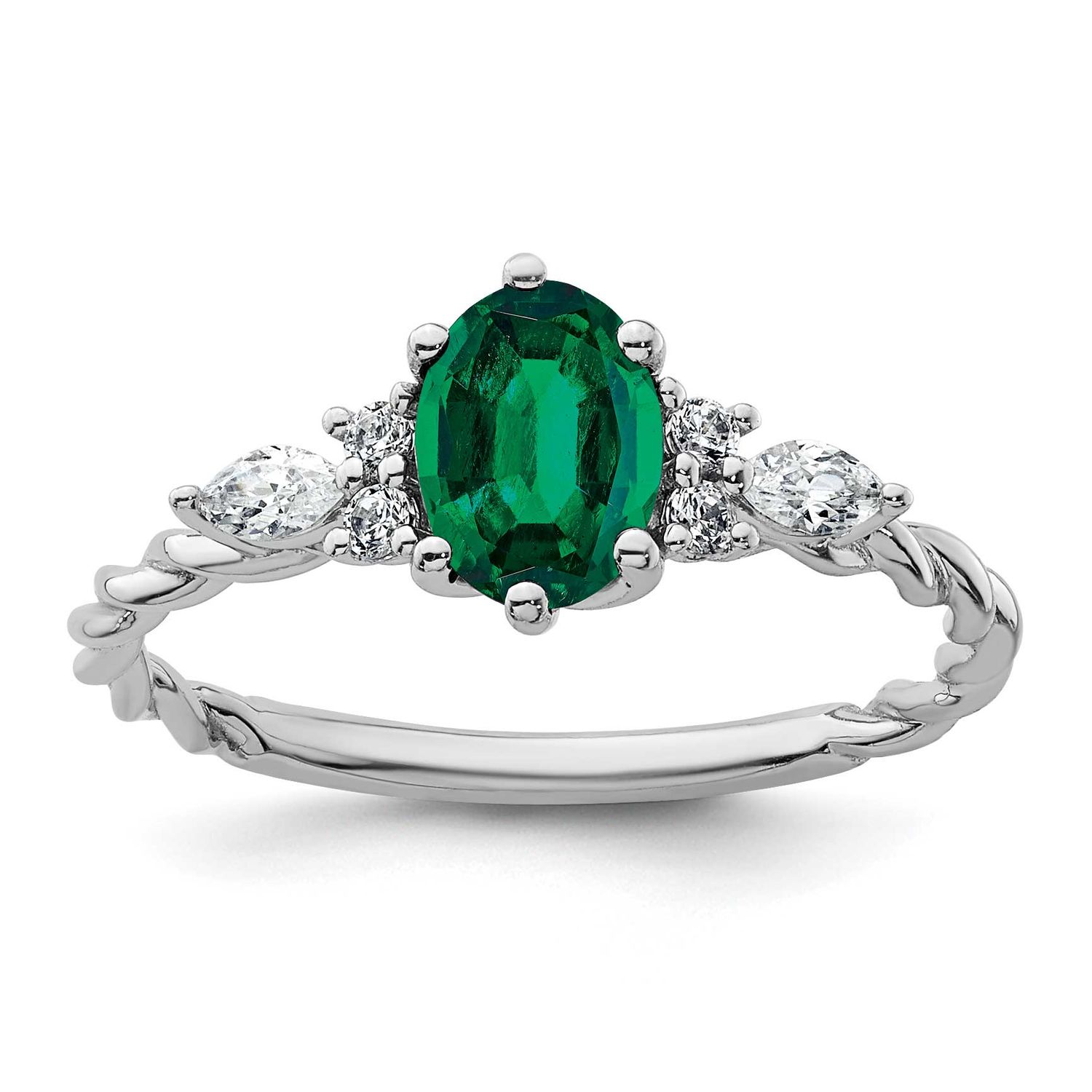 Polished Diamond and Lab Created Emerald Twisted Ring 14k White Gold, MPN: RM9791-CEM-017-WAA, UPC: