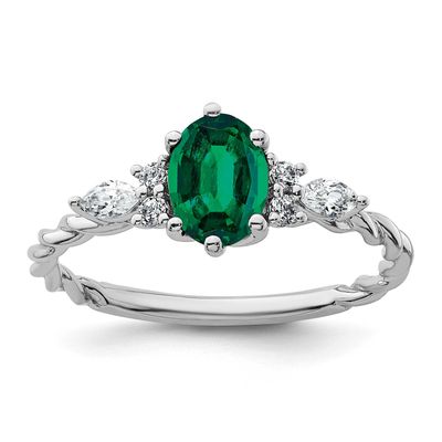 Polished Diamond and Lab Created Emerald Twisted Ring 14k White Gold, MPN: RM9791-CEM-017-WAA, UPC:
