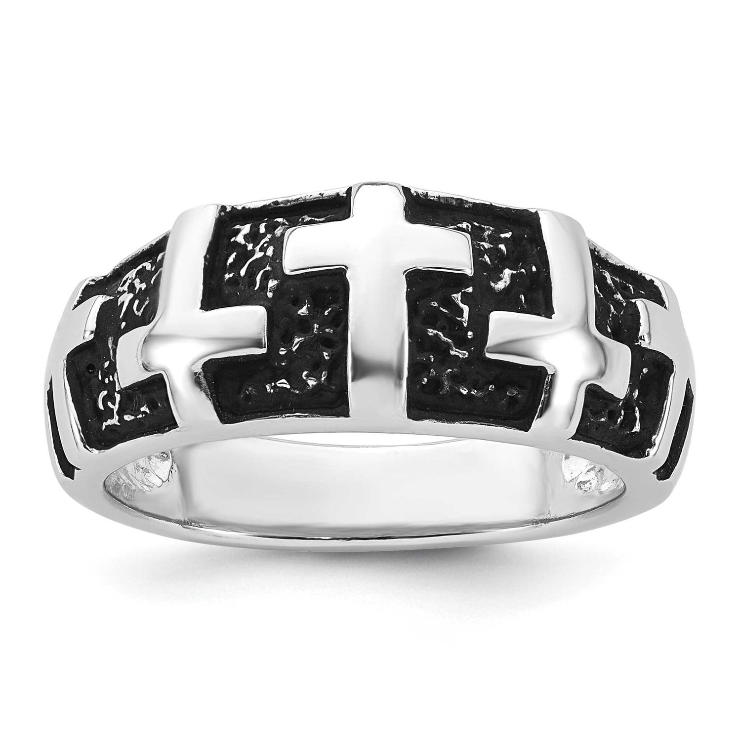 Enameled Polished Multi Cross Men&#39;s Ring Sterling Silver Rhodium-Plated, MPN: QR7762, UPC: