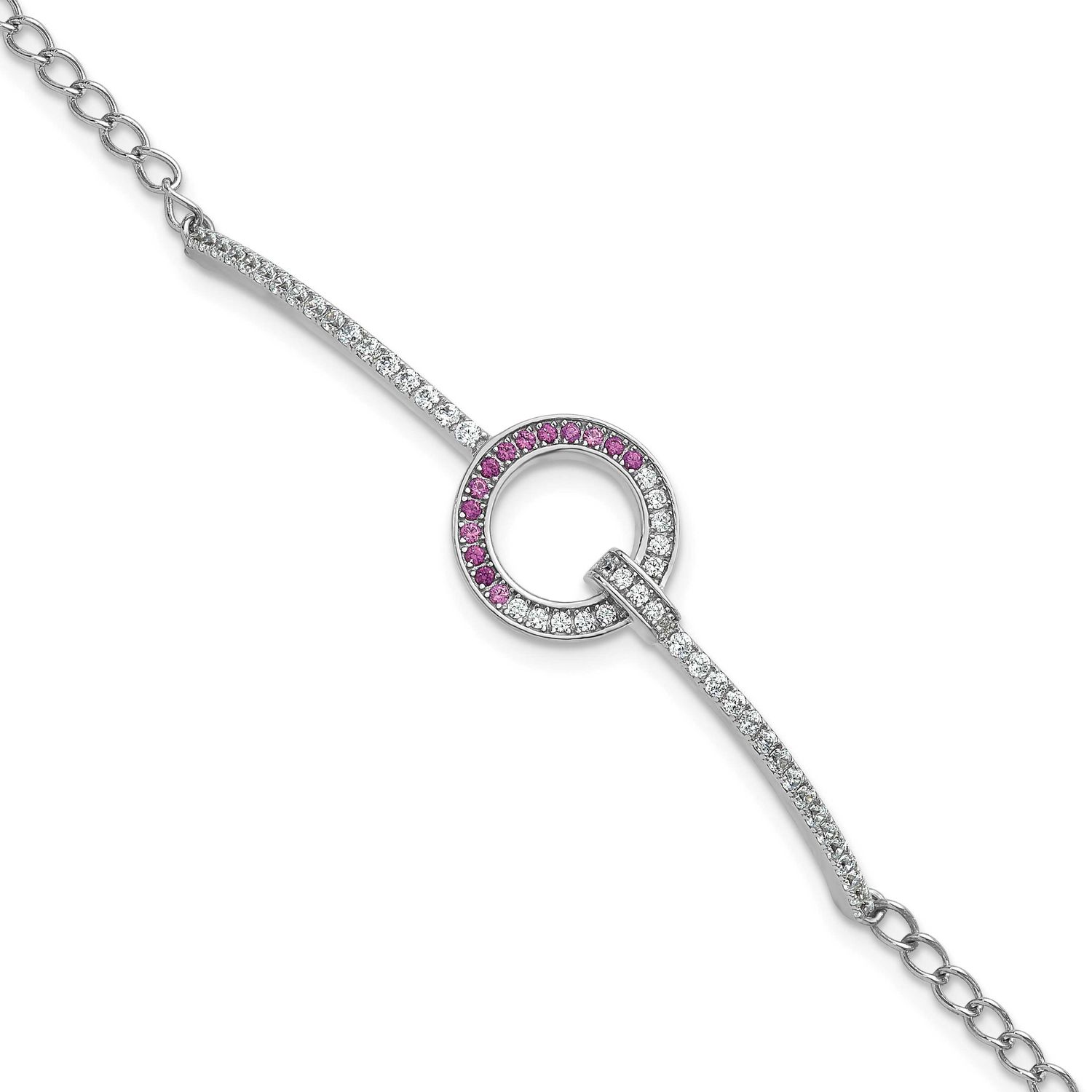 White and Red CZ Open Circle 7.25 Inch Bracelet Sterling Silver Rhodium-Plated, MPN: QG7002-7.25, U…