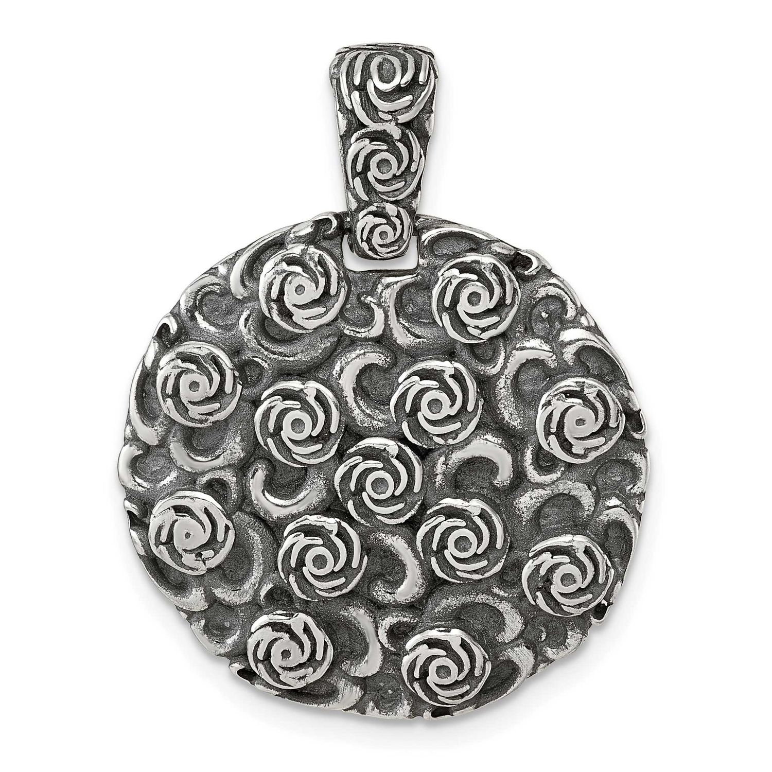 Floral Round Disc Pendant Sterling Silver Antiqued, MPN: QG6975P, UPC: