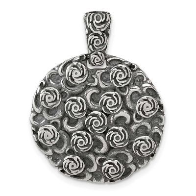 Floral Round Disc Pendant Sterling Silver Antiqued, MPN: QG6975P, UPC: