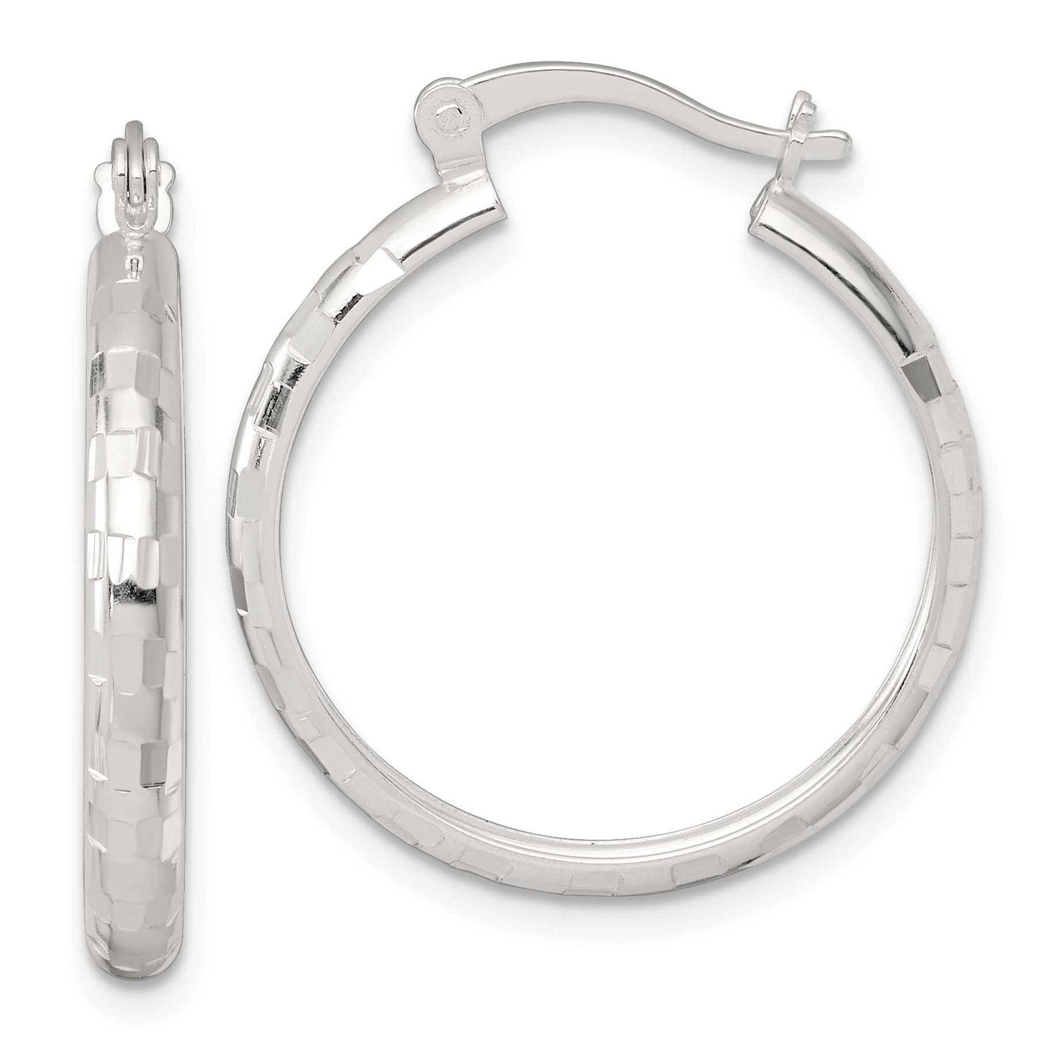 Diamond-Cut 25x3mm Round Hoop Earrings Sterling Silver Polished, MPN: QE17828, UPC: