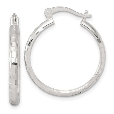 Diamond-Cut 25x3mm Round Hoop Earrings Sterling Silver Polished, MPN: QE17828, UPC: