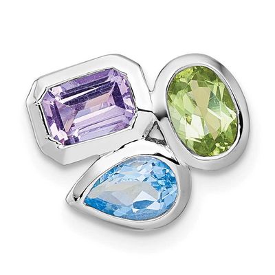 Blue Topaz Peridot Amethyst Chain Slide 11.25 Inch Sterling Silver Rhodium-Plated Polished, MPN: QP…