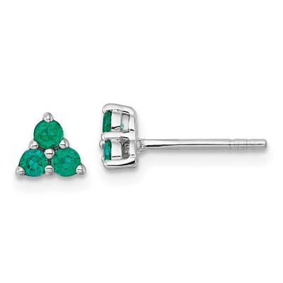Polished Emerald Post Earrings Sterling Silver Rhodium-Plated, MPN: QE18330EM, UPC: