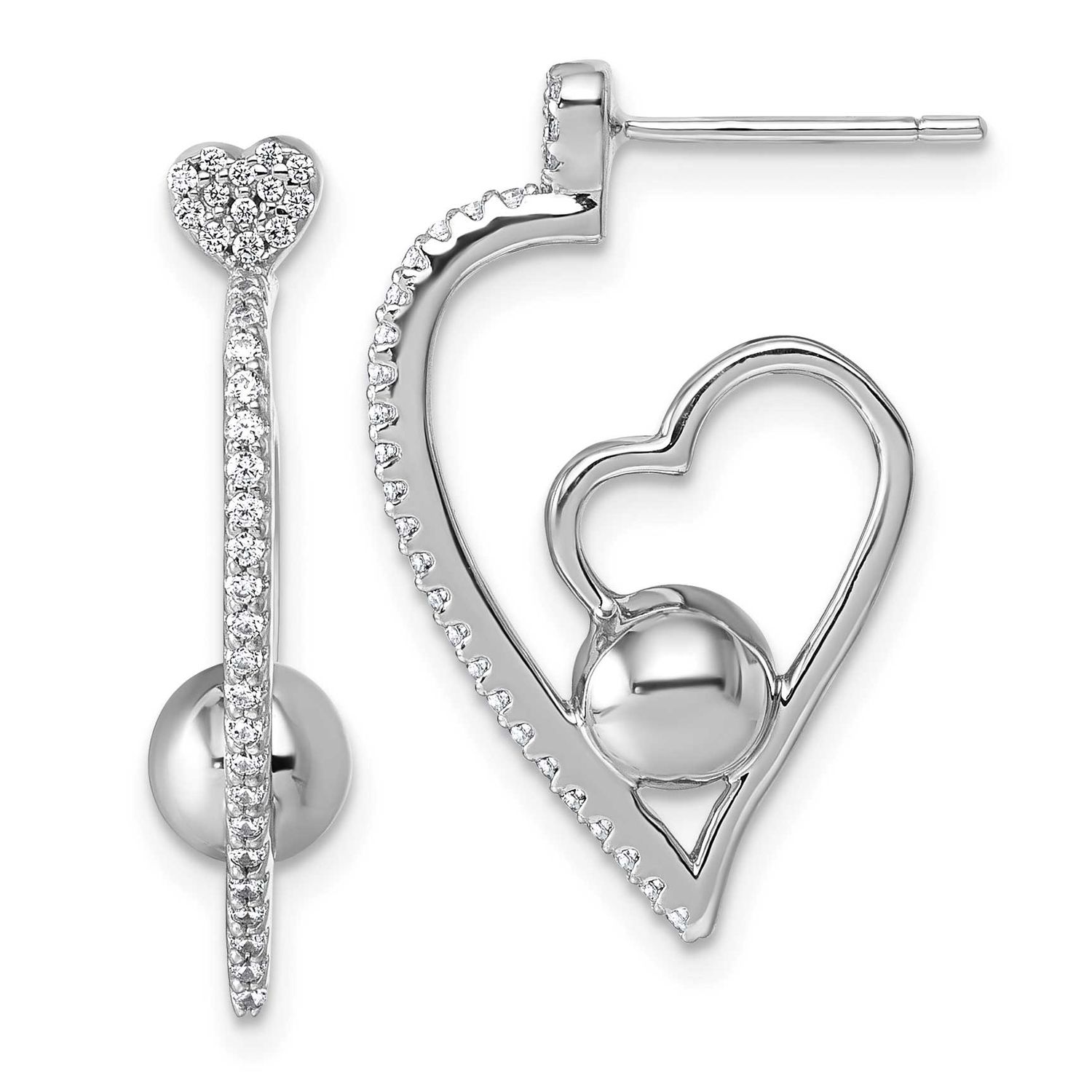 CZ Polished Heart Post Earrings Sterling Silver Rhodium-Plated, MPN: QE18059, UPC: