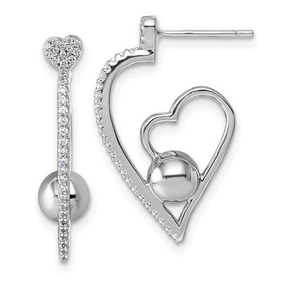 CZ Polished Heart Post Earrings Sterling Silver Rhodium-Plated, MPN: QE18059, UPC: