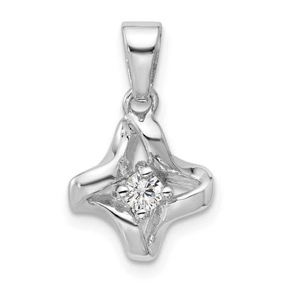 Polished CZ Pendant Sterling Silver Rhodium-Plated, MPN: QG7154P, UPC: