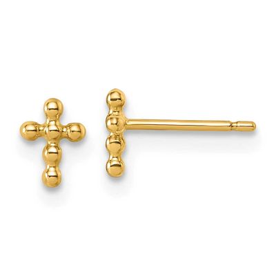 Beaded Cross Post Earrings 14k Gold Polished, MPN: YC1631, UPC: