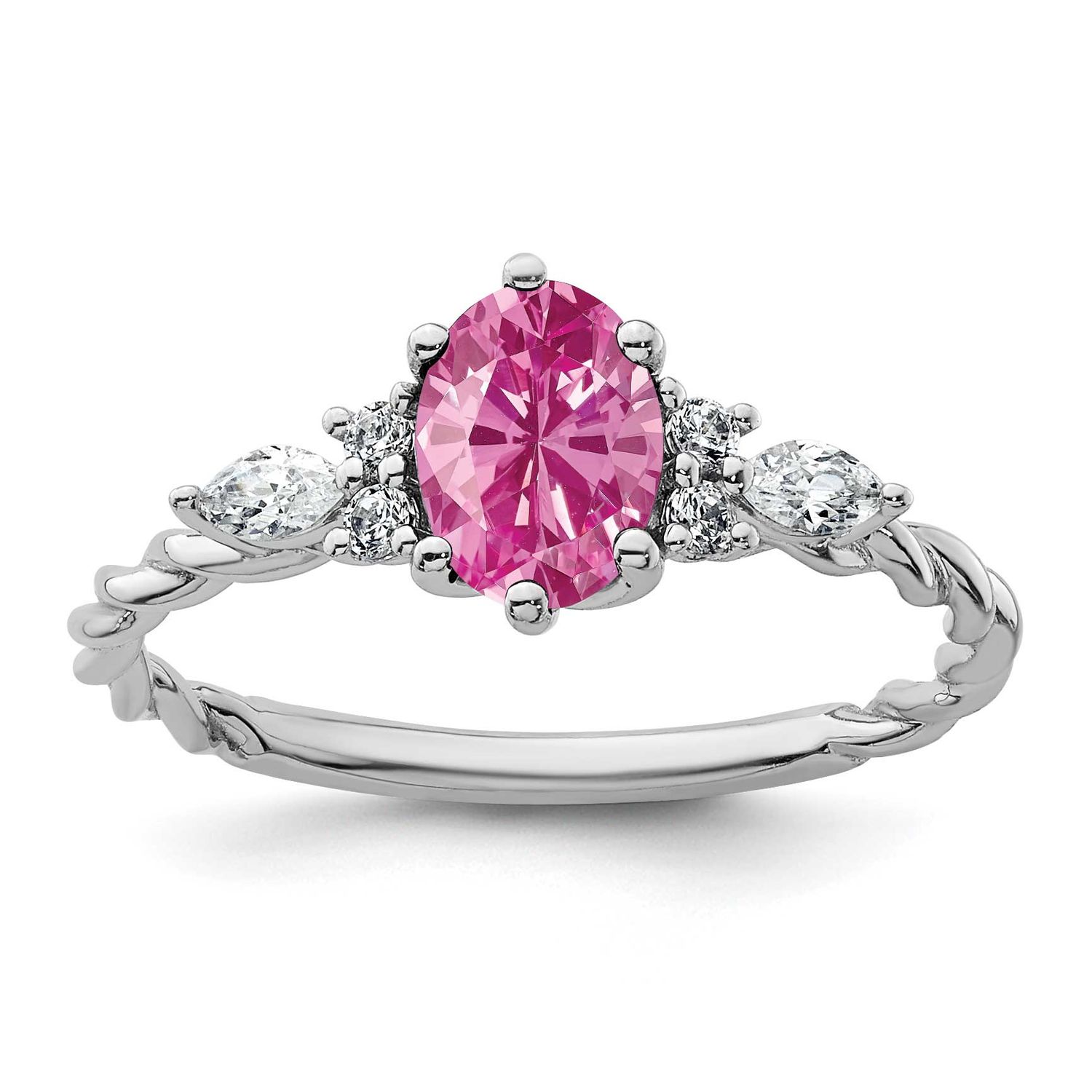 Polished Diamond &amp; Lab Created Pink Sapphire Twisted Ring 14k White Gold, MPN: RM9791-CPS-017-WAA, …