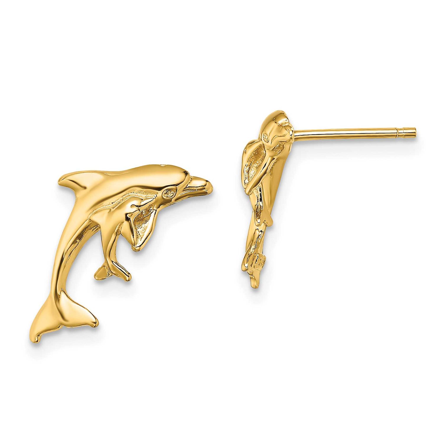 Dolphin and Baby Post Earrings 14k Gold Polished, MPN: TE799, UPC: 637218044580