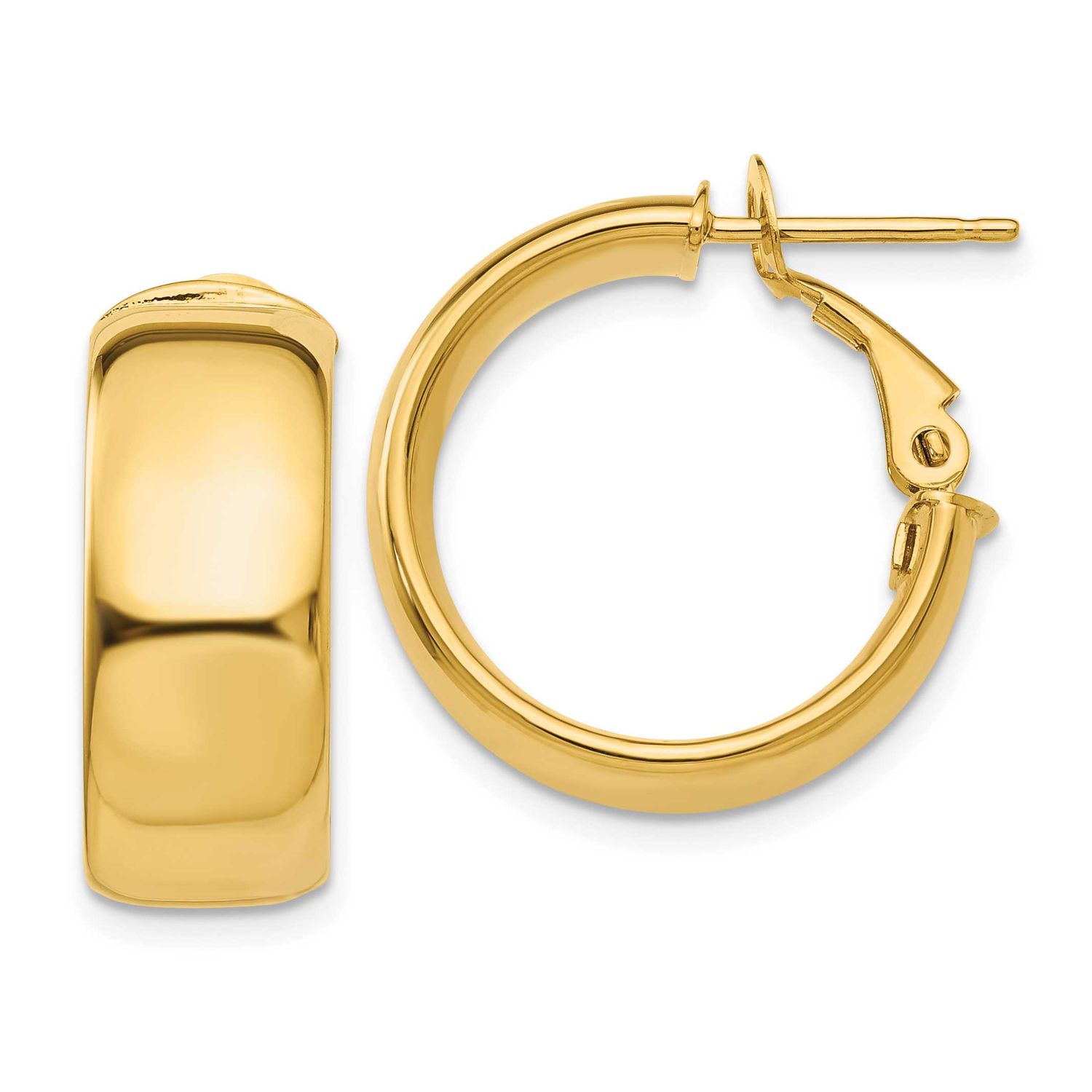 7.75mm Small Omega Back Hoop Earrings 10k Gold, MPN: 10PRE734, UPC: