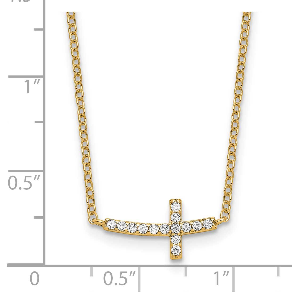 CZ Sideways Cross with 2 Inch Extension Necklace Sterling Silver Gold-Tone, MPN: QG4406GP-16, UPC: