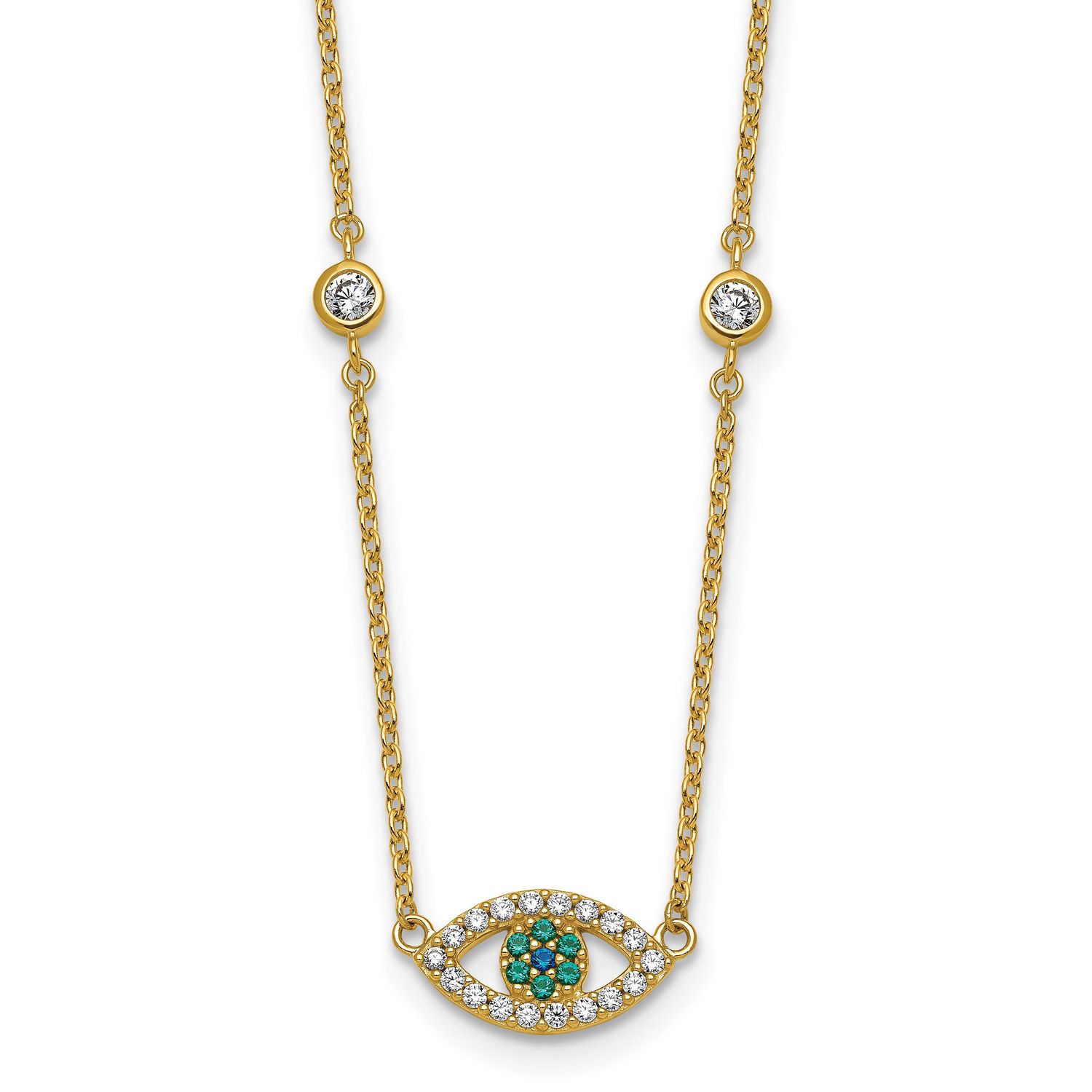 CZ and Nano Crystal Eye with 2 Inch Extension Necklace Sterling Silver Gold-Tone, MPN: QG7028-16, U…