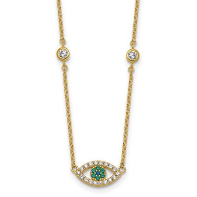 CZ and Nano Crystal Eye with 2 Inch Extension Necklace Sterling Silver Gold-Tone, MPN: QG7028-16, U…