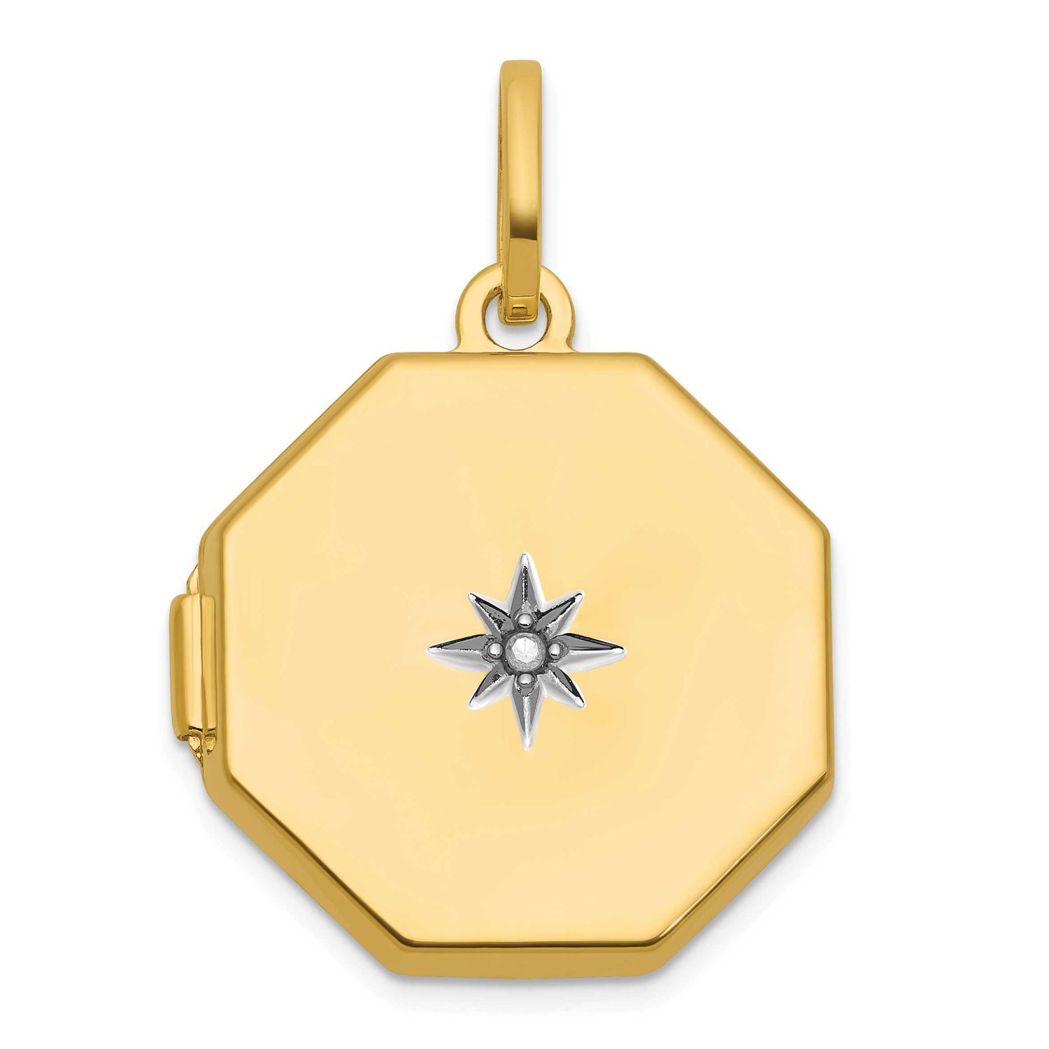 Diamond Polished with Star 18mm Octagon Shaped Locket 14k Gold, MPN: XL893, UPC: