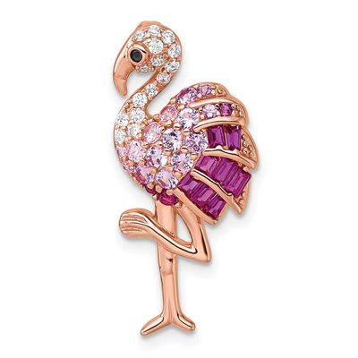 CZ and Corundum Flamingo Chain Slide Pendant 29.1 Inch Sterling Silver Rose-Tone, MPN: QC11574, UPC: