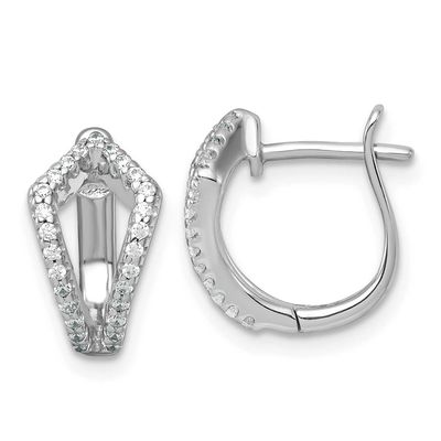 Polished CZ Hinged Hoop Earrings Sterling Silver Rhodium-Plated, MPN: QE18134, UPC: