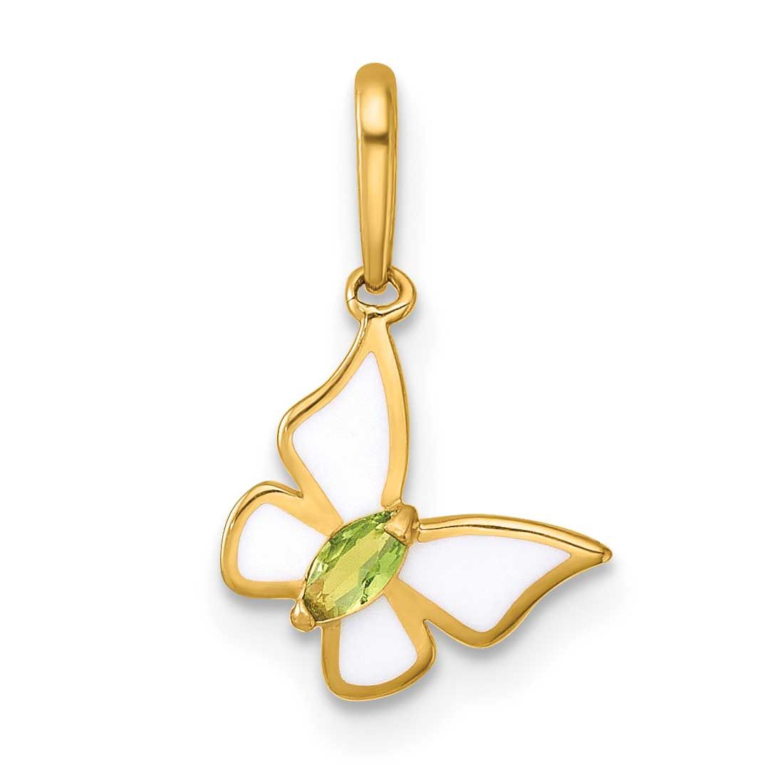 Madi K Polished White Enamel and CZ Butterfly Pendant 14k Gold, MPN: GK1200, UPC: