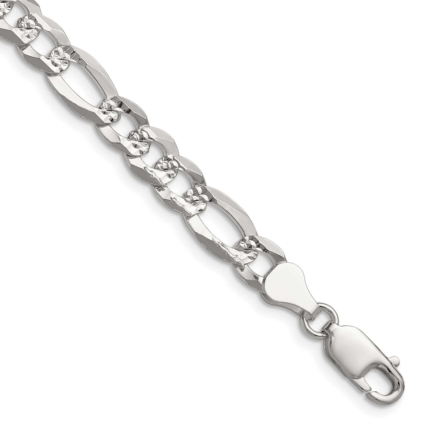 7.0mm Flat Diamond-cut Pave Figaro Chain 24 Inch Sterling Silver, MPN: QPF160-24, UPC: