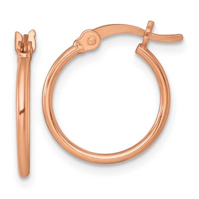 Polished 1.25mm Round Hoop Earrings Sterling Silver Rose-Tone, MPN: QE17908RP, UPC: